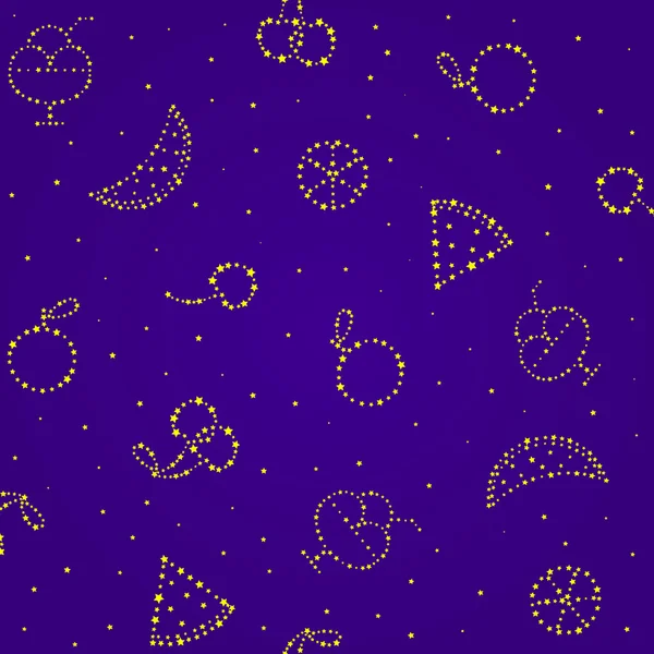 Naadloze patroon met sterrenhemel silhouet van vruchten — Stockvector