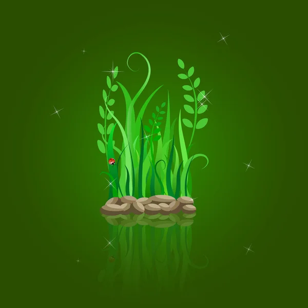 Πράσινο γρασίδι σε έδαφος πέτρα — Διανυσματικό Αρχείο
