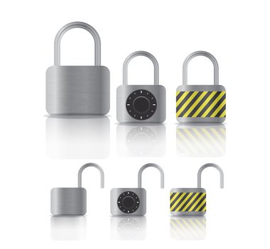 Metal securite locked and unlocked padlockers clipart