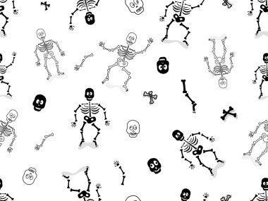 Black skeleton silhouette seamless pattern clipart