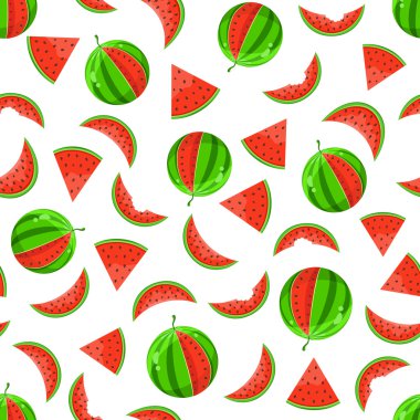 Whole and sliced watermelon seamless pattern clipart