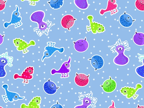 Seamless pattern with cute monsters — Stock Vector