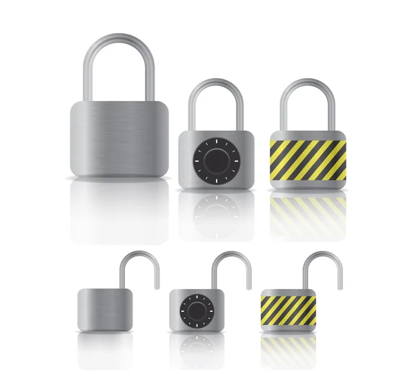Metal securite locked and unlocked padlockers — Stock Vector