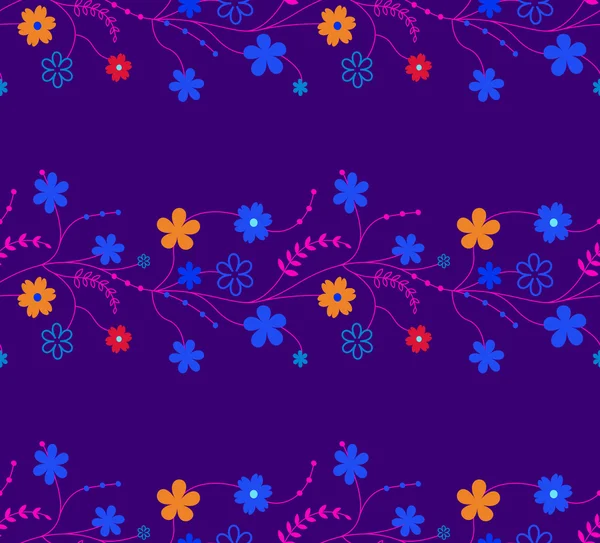 Naadloze bloemmotief op donkere violette achtergrond — Stockvector