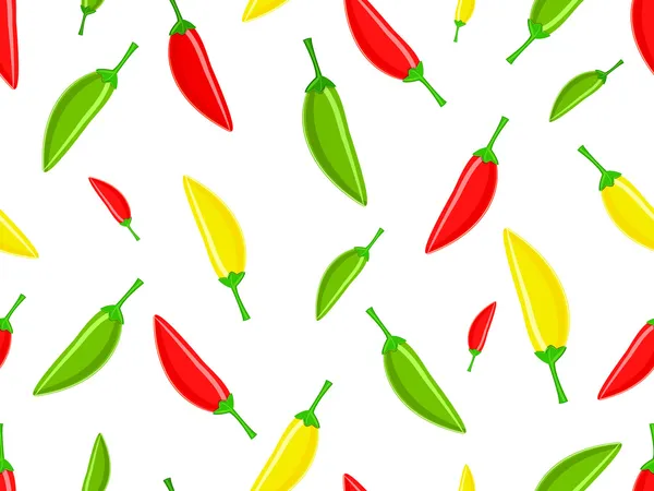 Modello senza soluzione di continuità con peperoncino rosso verde giallo piccante — Vettoriale Stock