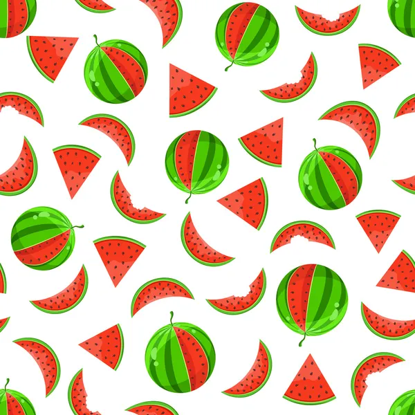 Whole and sliced watermelon seamless pattern — Stock Vector