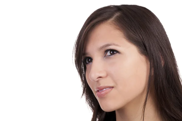 Closeup portret aantrekkelijke jonge brunette vrouw horizontale — Stockfoto