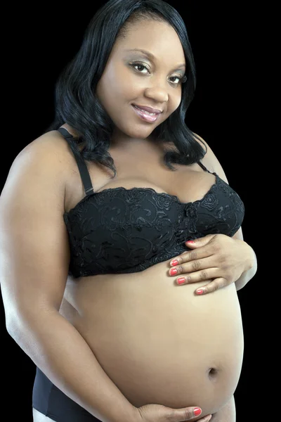 Pregnant black woman in bra and panties — Stock Photo, Image