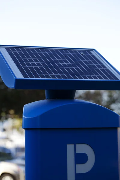 Blue solar powered parking kiosk showing panel — Stock Photo, Image