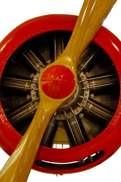 Red engine with wood propeller — Stock Photo, Image