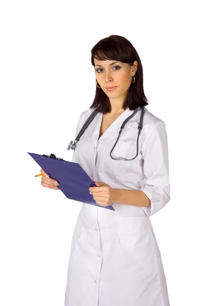 Female Doctor with Stethoscope and Clipboard — Stock Photo, Image