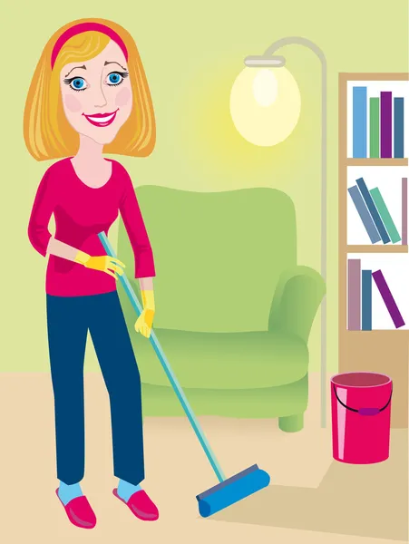Reinigung ist in einem Haus — Stockvektor