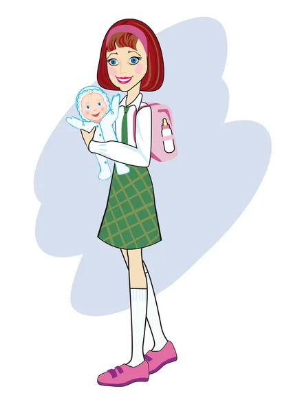 Girl a teenager holds an baby — Stock Vector