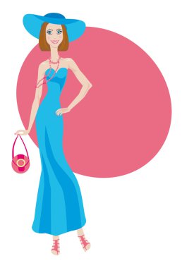 Glamour lady in blue dress clipart