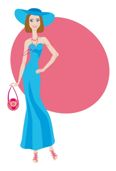 Glamour lady in blue dress — Stock Vector