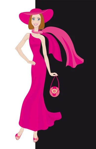 Glamour Dame im rosa Kleid — Stockvektor
