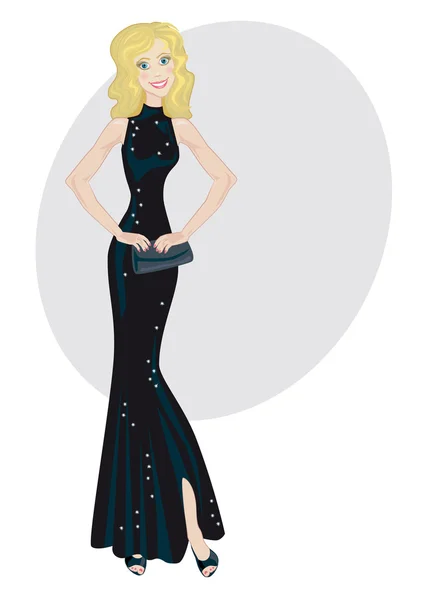 Glamour Dame im schwarzen Abendkleid — Stockvektor