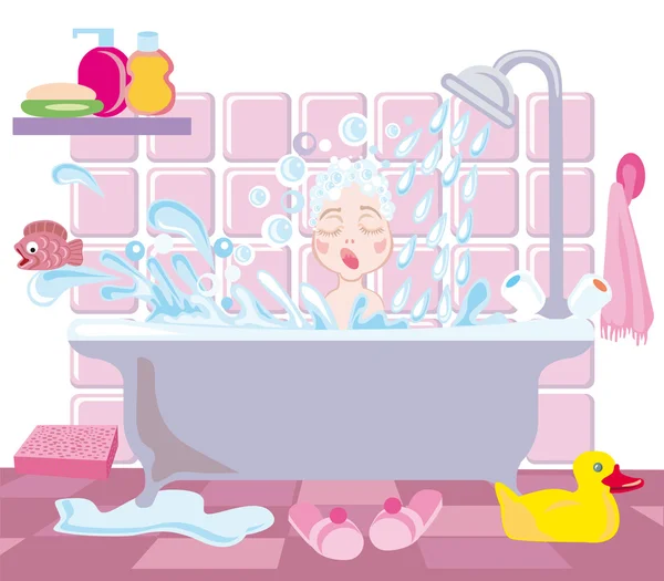 Kid in bath — Stock Vector