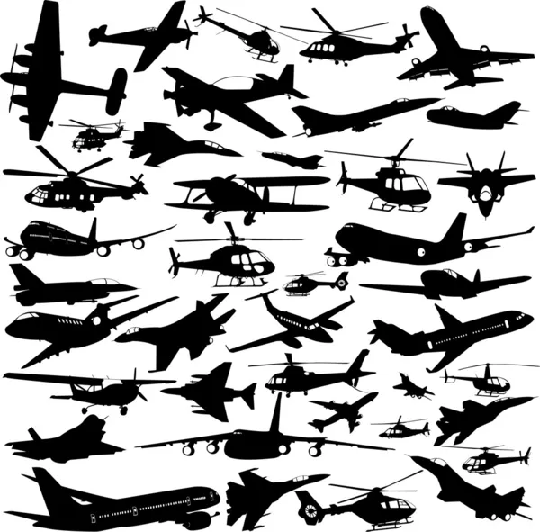 飞机、 军用飞机、 直升机 — 图库矢量图片
