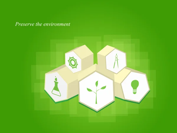 Set van ecologie pictogrammen, 3d zeshoeken — Stockvector