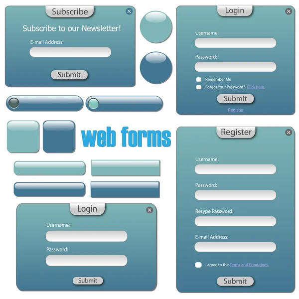 Shades of blue web forms — Stock Vector