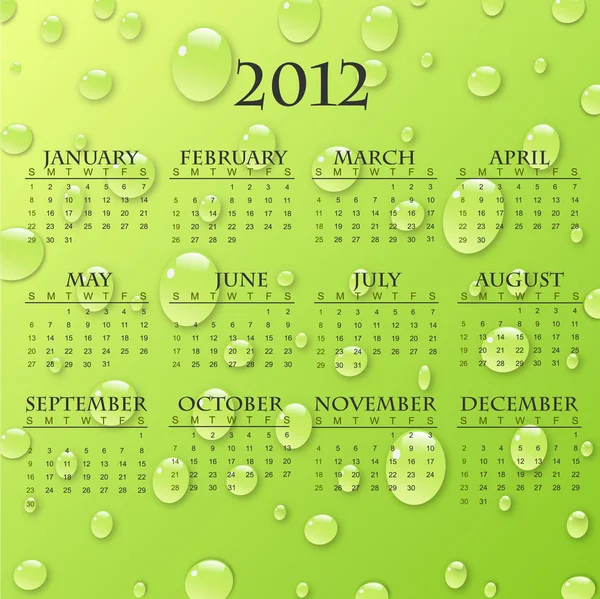 Calendario 2012 verde — Vettoriale Stock