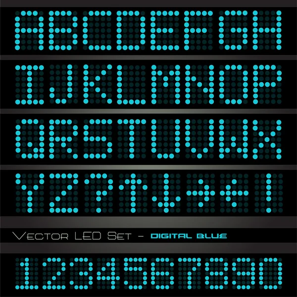 Modré digitální písmena a čísla — Stockový vektor
