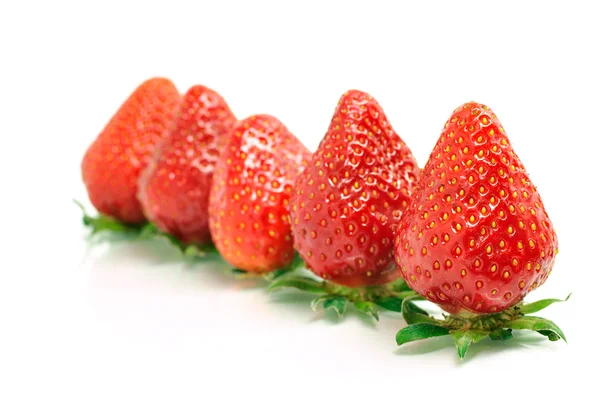 Färska saftiga jordgubbar i rad — Stockfoto