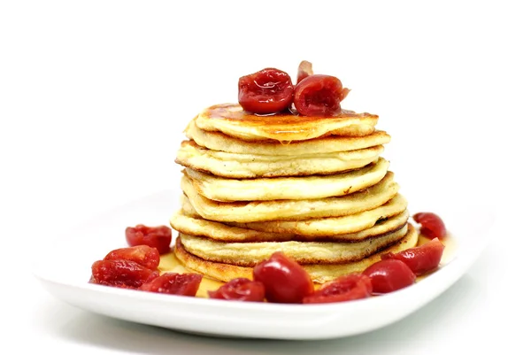 American pancake with cherries — Stock Photo, Image