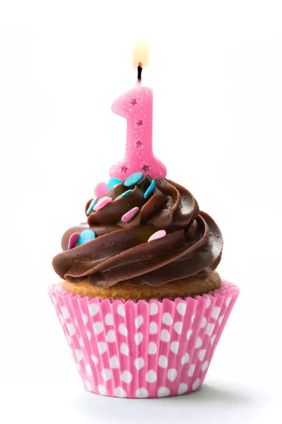 Primo cupcake di compleanno — Foto Stock