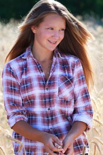 Joyful Girl farmer in a field — Stock Photo, Image