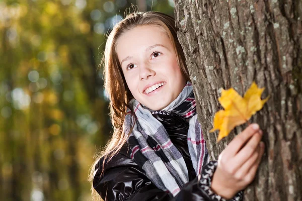 stock image Girl in autumn wood