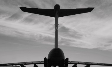 Silhouette of airplane, back view clipart