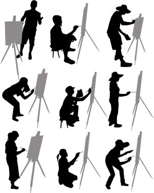 Artist paints at easel clipart