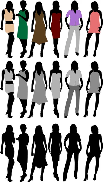Profiles of models in color and black and white — Stock Vector