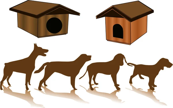 犬および犬小屋のシルエット — ストックベクタ