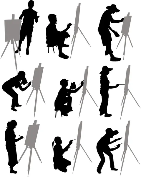 Artist paints at easel — Stock Vector