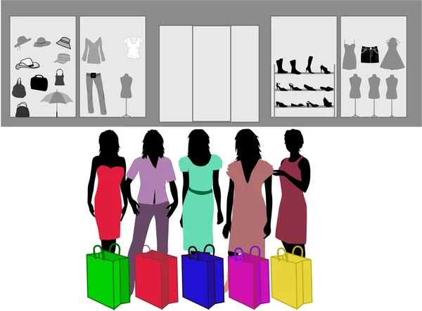 Moda alışveriş kız - renk — Stok Vektör