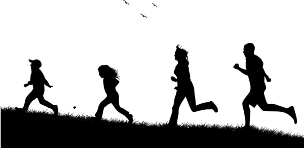 Aile - siyah siluetler, koşma — Stok Vektör