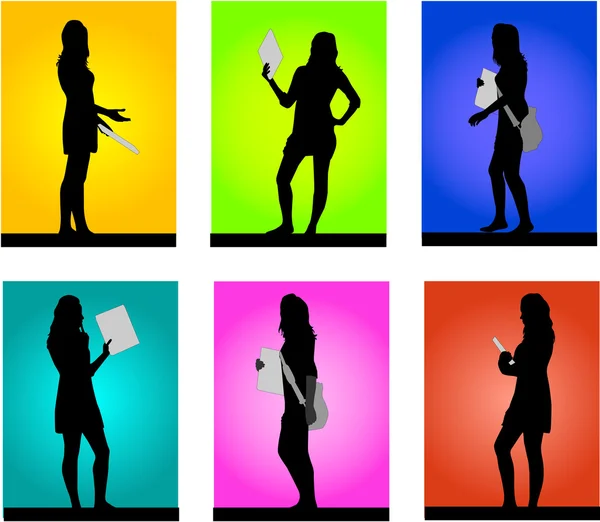 Vektor-Silhouetten von Mädchen auf farbigem Hintergrund — Stockvektor