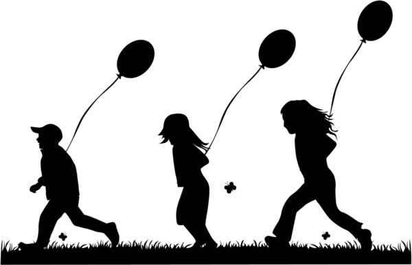 Crianças que correm com balões - vetor — Vetor de Stock