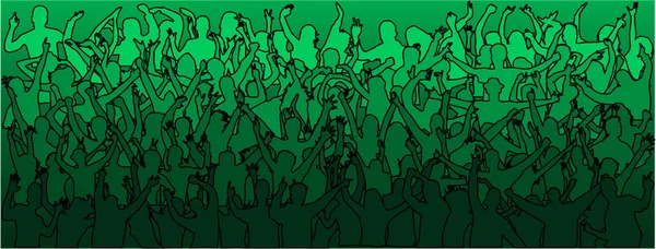 Large crowd of dancing -green — Stock Vector