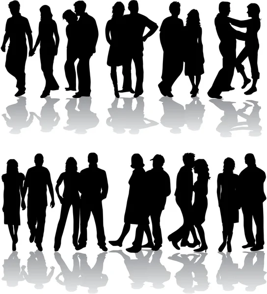 Silhouettes of group, vector work — Stock Vector