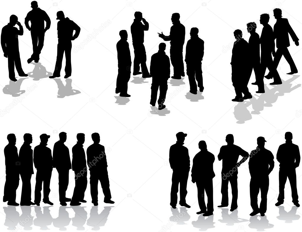 Large group of man silhouettes - vector illustration