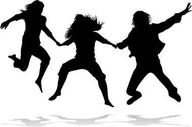 Jumping girls silhouette - vector clipart