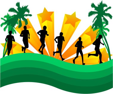 Athletes runners-abstract background with palm trees clipart