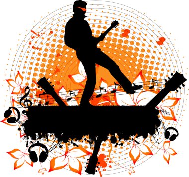 Man with a guitar - grunge illustration clipart