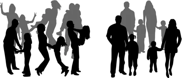 Silhouettes Of Parents With Children — Stock Vector