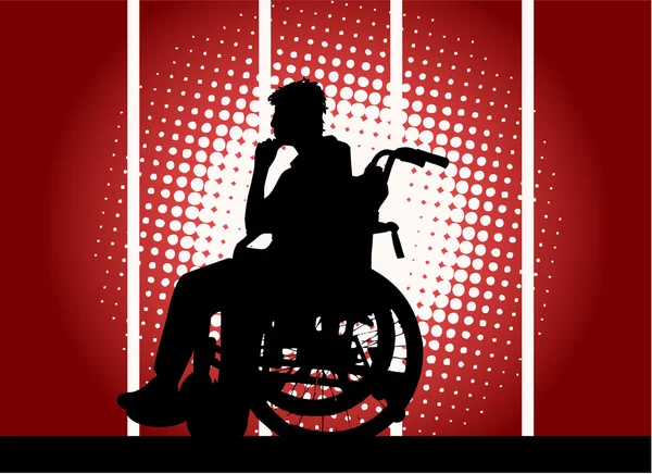Tekerlekli sandalyedeki genç çocuk — Stok Vektör