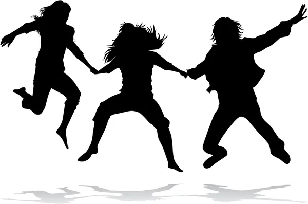 Jumping girls silhouette - vector — Stock Vector